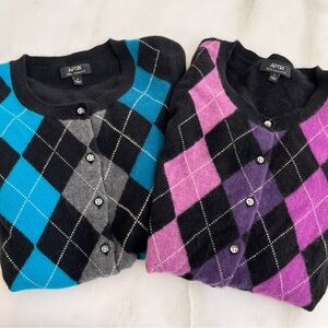 Cashmere Argyle Bundle of Two Cardigan Sweaters APT 9 Size Small